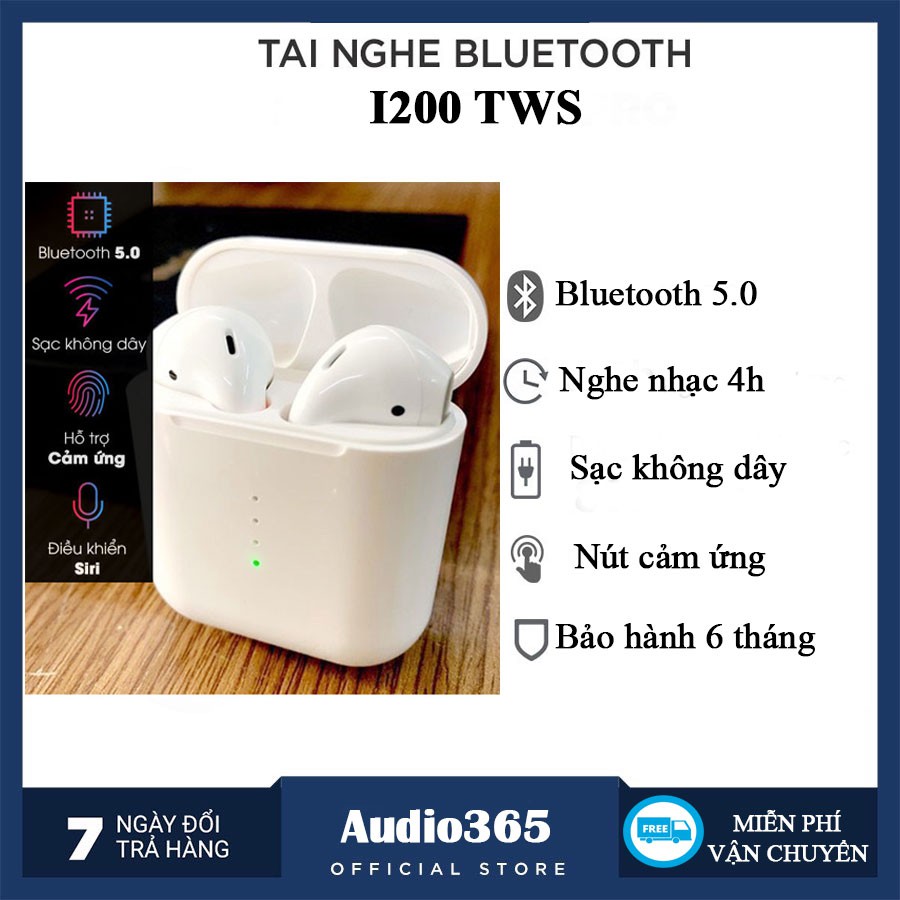 Tai Nghe Bluetooth i200 TWS Hỗ Trợ Sạc Không Dây, Cảm Ứng Vân Tay, nghe nhạc 4h
