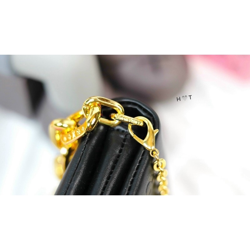 Túi chéo LV hai màu hồng sen và đen fullbox nguyên seal 2 dây size 12cm