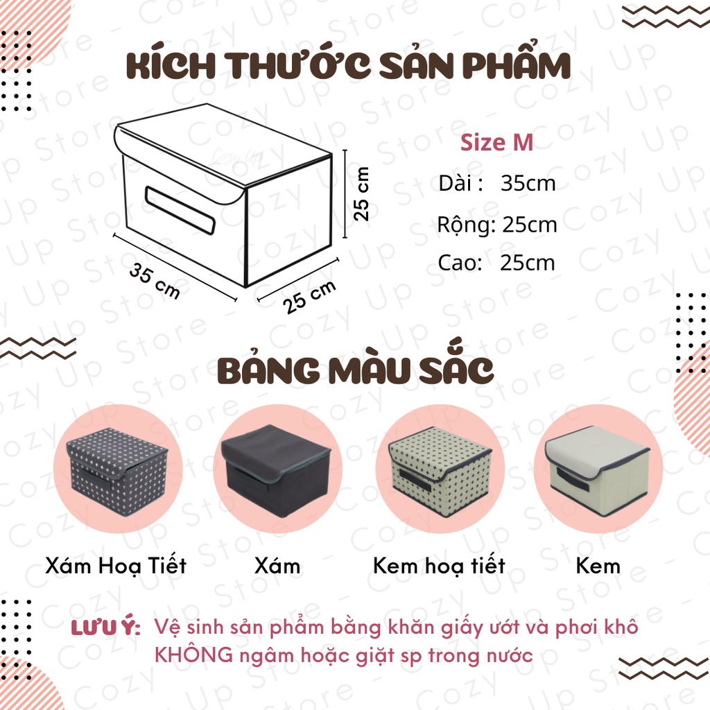 Hộp vải Đựng Quần Áo Có Nắp Gấp Gọn Tiện Lợi  -  35x25x25cm