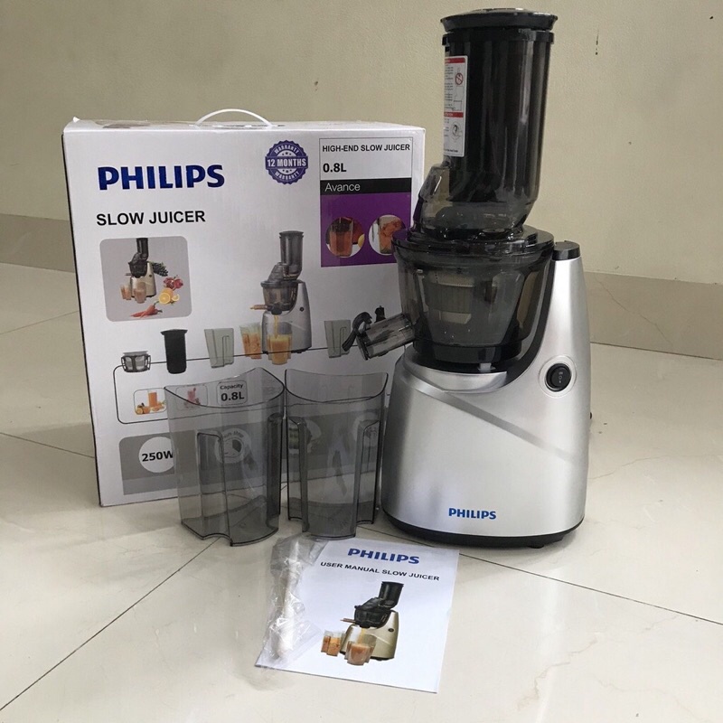 Máy Ép Chậm  Máy Ép Trái Cây PHILIPS HR-1968 Kiểu Dáng Sang Trọng Công xuất 250W Dung Tích 800ml Hàng Chính Hãng