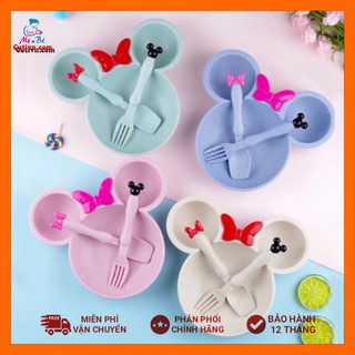 Khay ăn dặm lúa mạch hình chuột Mickey kèm thìa dĩa cho bé