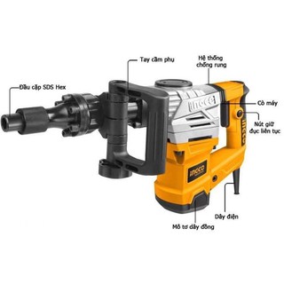 1300W Máy đục bê tông INGCO PDB13008, máy đục phá bê tông công suất 1300w, lực đập 20J, máy đục 17ly đuôi HEX