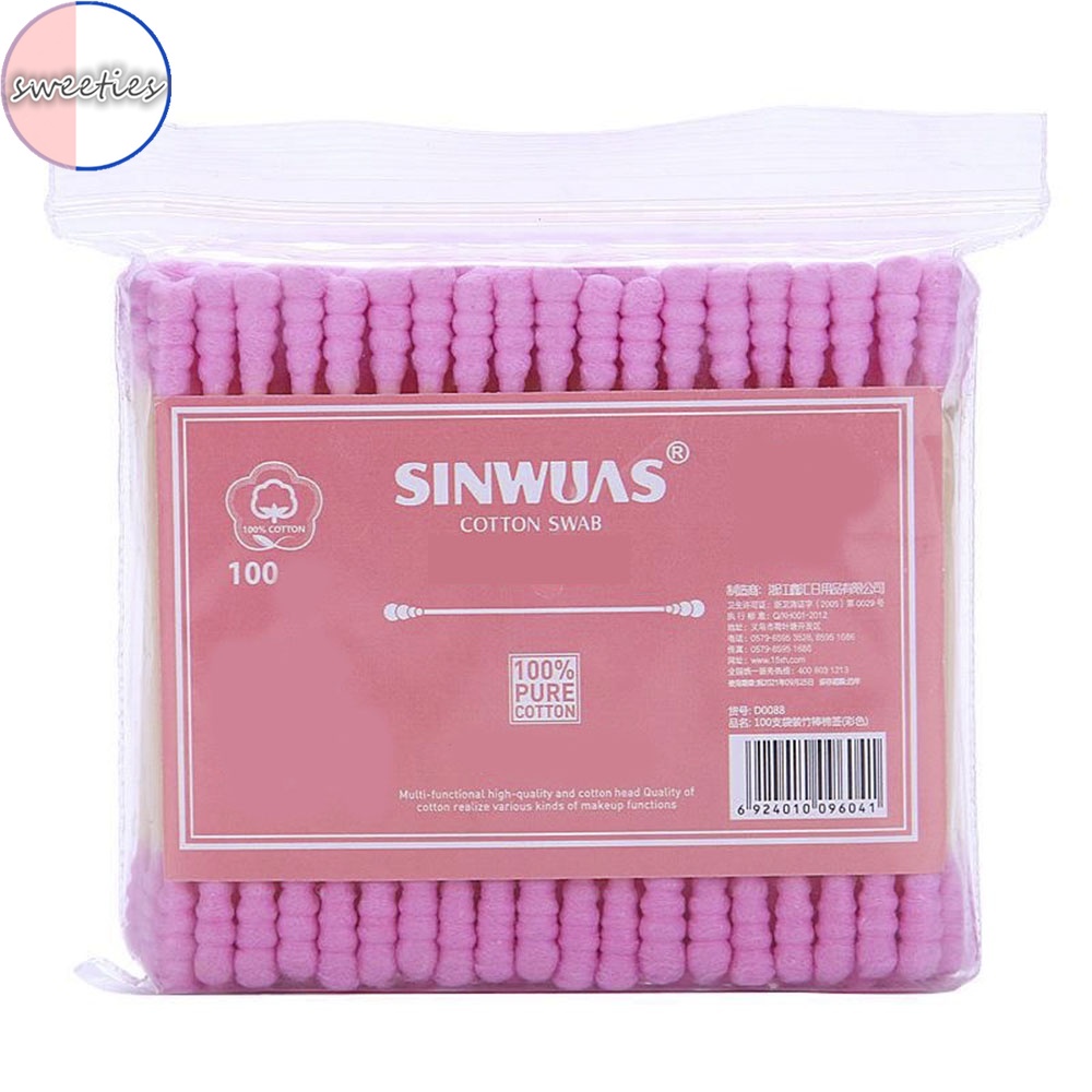 [Hàng mới về] Túi tăm bông hai đầu thân gỗ dùng để vệ sinh/ tẩy trang/ trang điểm tiện dụng