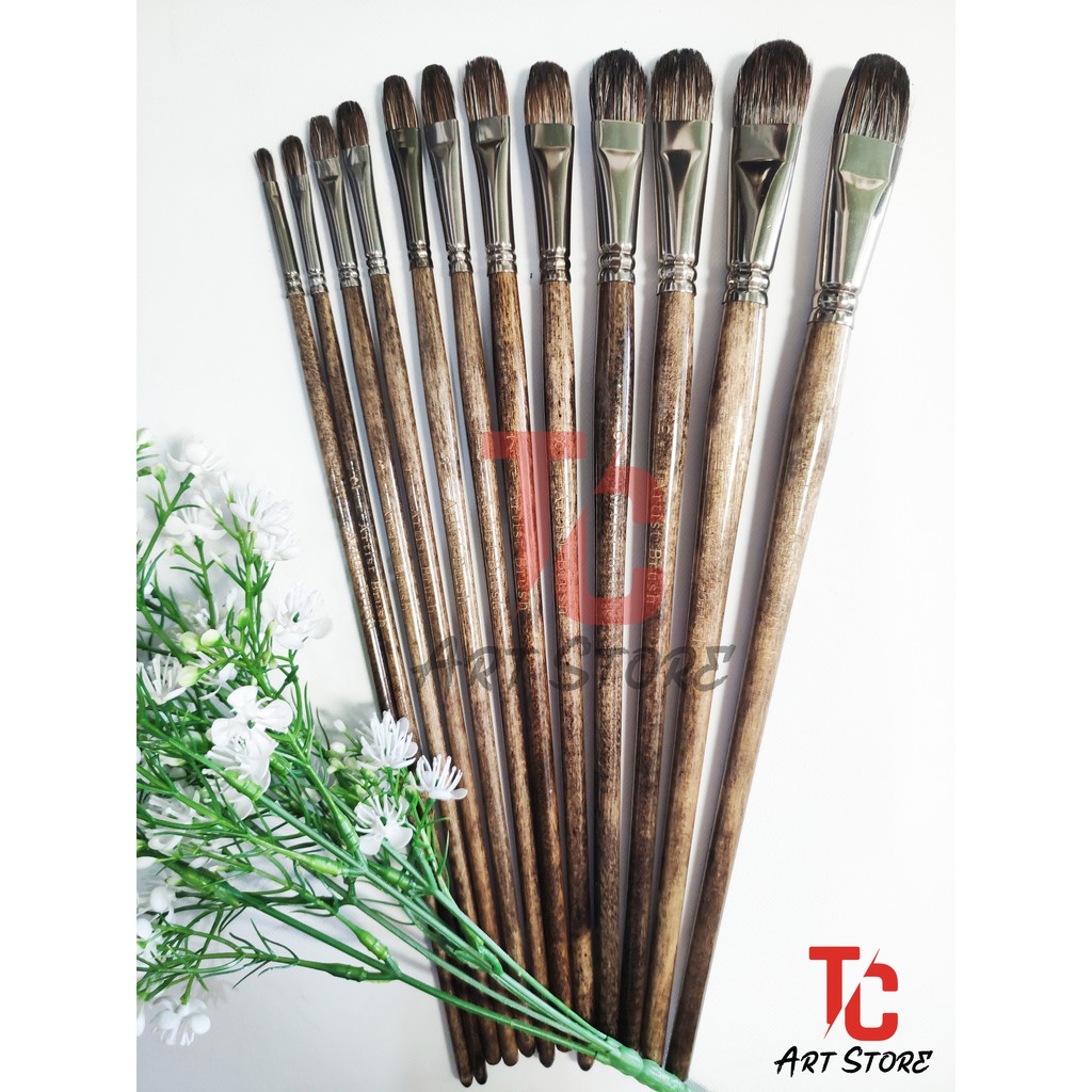 Bộ 12 cây cọ đầu Oval, Lông Chồn – cán gỗ ARTIS BRUSH