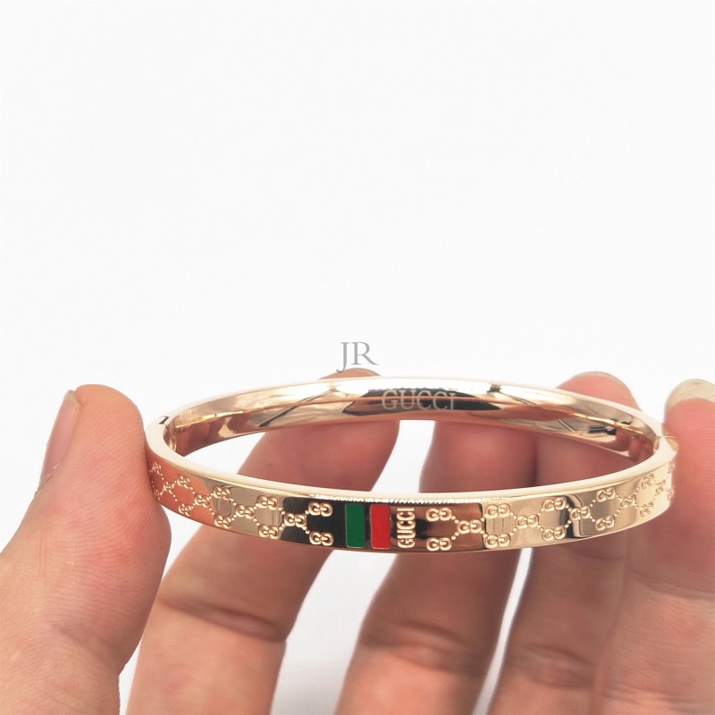 Vòng Tay Gucci Màu Vàng Hồng Họa Tiết Đỏ Xanh Lá Khắc Logo