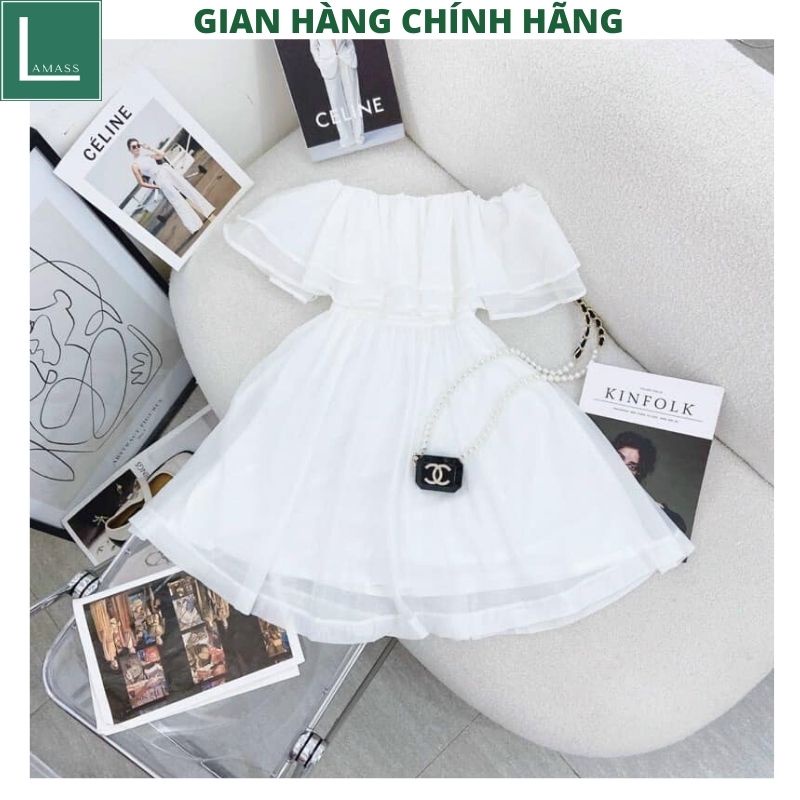 Váy voan tơ 2 lớp trễ vai tay bồng kiểu dáng hàn quốc tiểu thư bánh bèo dễ thương ulzzang -LAMASS