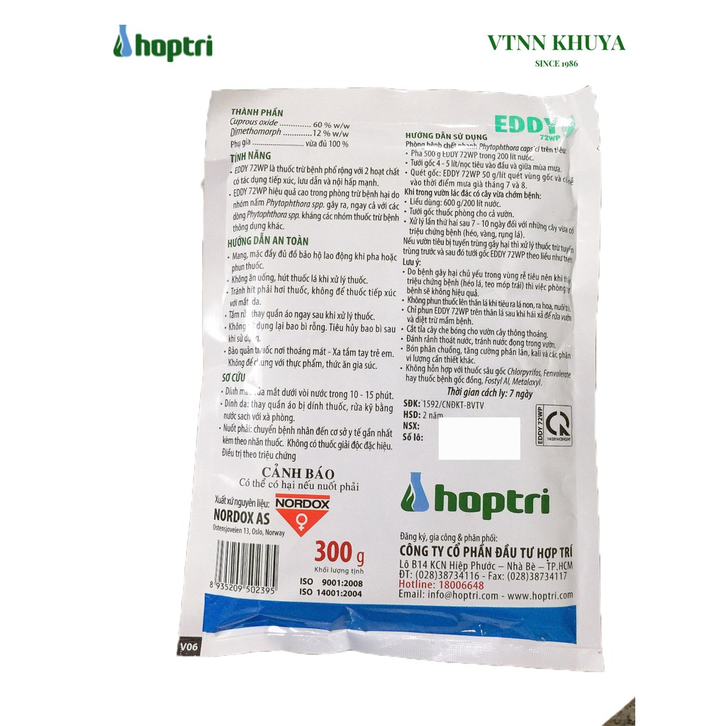 Thuốc trừ bệnh cây Hợp Trí Eddy 72WP gói 300gr Đặc trị bệnh do nấm Phytophthora