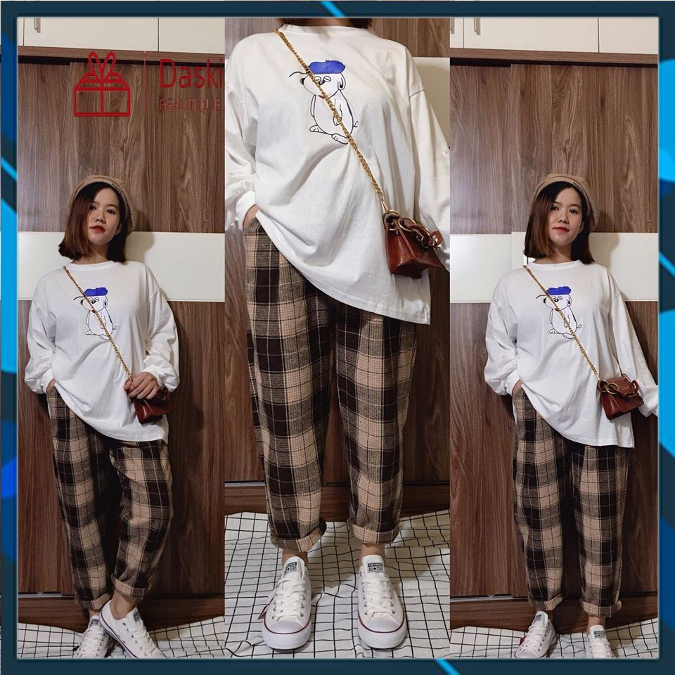 Quần Kẻ Caro Plaid Pants Dáng Suông Daski Unisex _ quần cuttlotes kẻ caro ống rộng