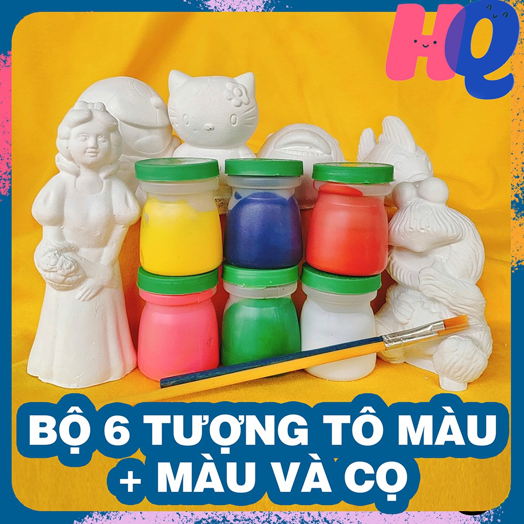 Bộ 6 tượng thạch cao tô tượng cho bé tặng 6 màu và 2 cọ - Đồ chơi trẻ em