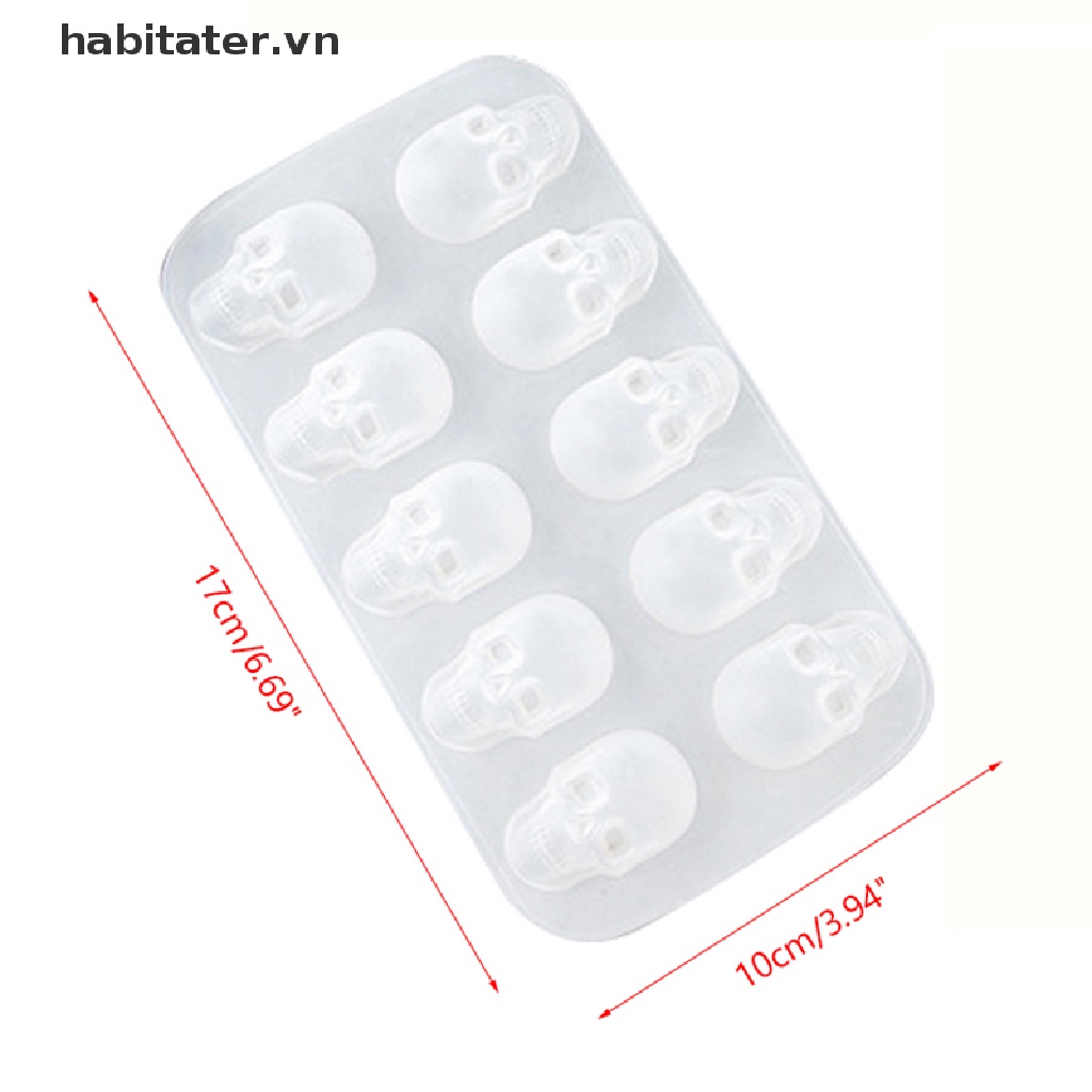 Khuôn Silicon Làm Đá / Sô Cô La / Đá Viên Hình Đầu Lâu 3D 10 Ngăn