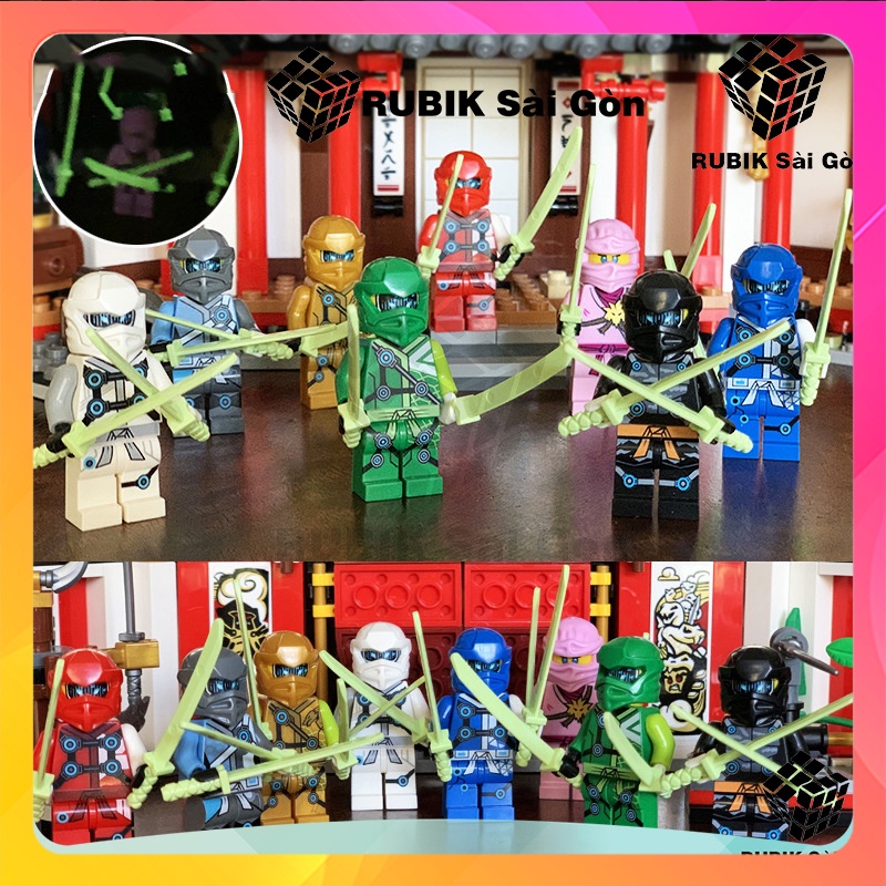 Bộ đồ chơi Mini cho bé lắp ghép mô hình nhân vật 8 Ninja Minifigures vũ khí có hiệu ứng phát sáng