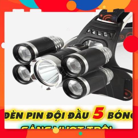 [Ảnh thật tự chụp] Đèn Pin, Đèn Đội Đầu 5 Bóng Led Siêu Sáng, Tặng Kèm 2 Pin Kèm Bộ Sạc Siêu Tiện Dụng, Chống Nước IP68