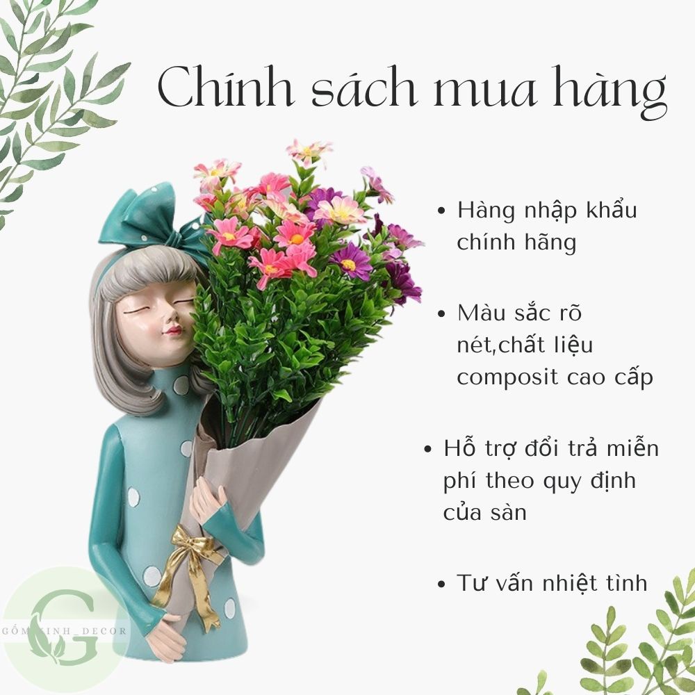 Bình hoa cô gái Gốm Xinh decor Cô gái cắm hoa,ôm hoa Lọ hoa trang trí