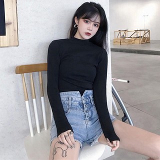 Áo thun lạnh nữ dài tay ôm body cổ 3 phân
