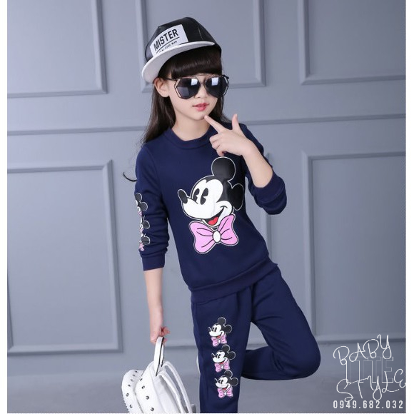Bộ quần áo thu đông &quot;C.MICKEY&quot; 14-45kg cho bé gái từ 4-14 tuổi. Chất nỉ dày dặn, ấm áp. G30