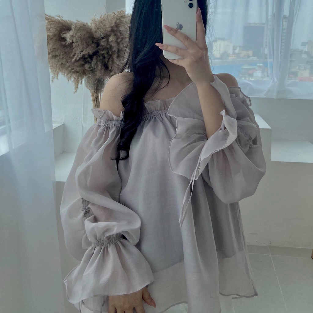 Áo Trễ Vai Tay Bồng Bánh Bèo Thiết Kế Tay Bo Rút Dây Phong Cách Tiểu Thư Dịu Dàng vnd0622a10 By Germe