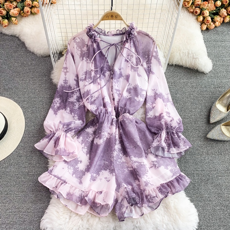 Jumpsuit dài tay chất liệu voan 2 lớp hàng thiết kế kiểu Hàn Quốc mẫu mới 2022