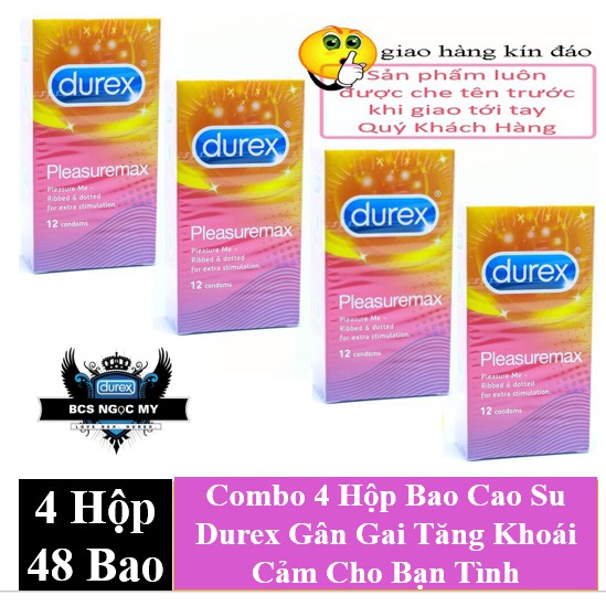 [COMBO HOT] 4 hộp bao cao su Durex Pleasuremax Gân Gai Tặng 1 hộp Vrt -  51 cái