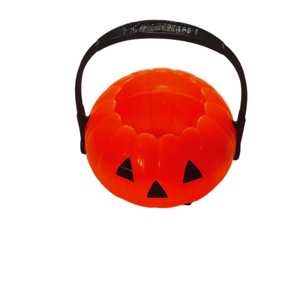 Giỏ bí ngô bằng nhựa xin kẹo cho bé Halloween 25cm,  đồ chơi giỏ đựng kẹo bằng nhựa hình bí ngô trang trí Halloween