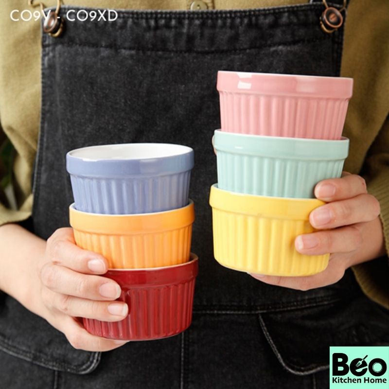 {COMBO 4chiếc} Khuôn bánh flan khuôn ramekin chén cốc hấp bằng sứ cao cấp an toàn làm pudding caramen nhiều màu