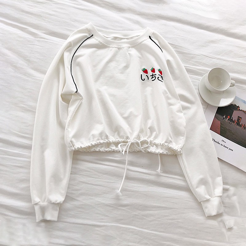 Áo thun tay dài cổ tròn dáng rộng hoạ tiết thêu cho phái nữ