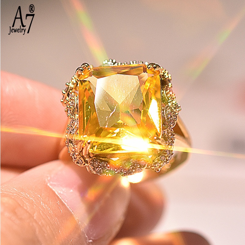 Nhẫn mạ vàng 18K đính đá sâm panh hai tông màu S925