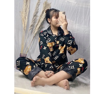 Set pijama dài tay nữ kate thái nhiều họa tiết - Bộ đồ ngủ quần suông áo thun cổ bẻ mặc ở nhà bánh bèo HOT