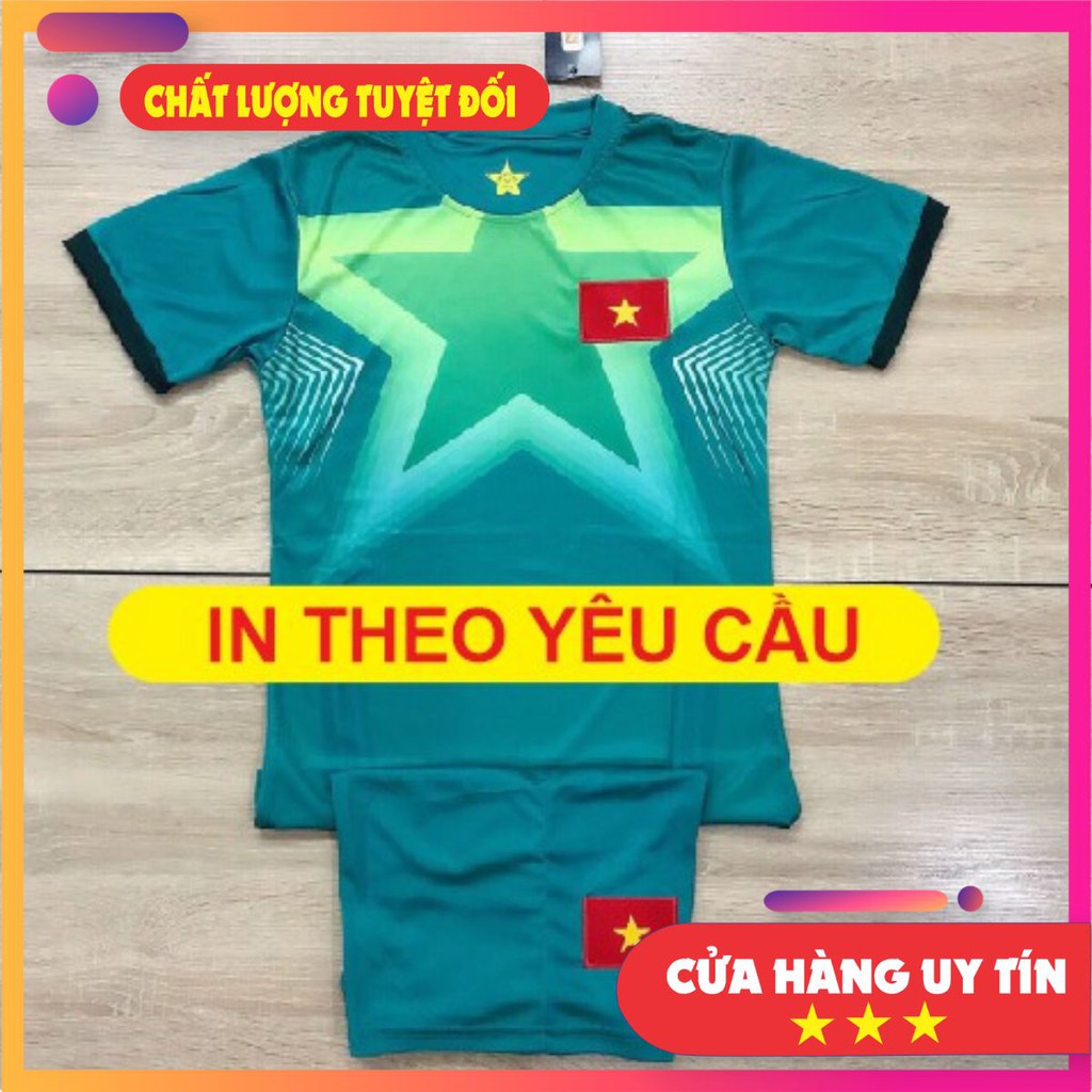 Áo bóng đá trẻ em Việt Nam màu xanh 2021, in theo yêu cầu