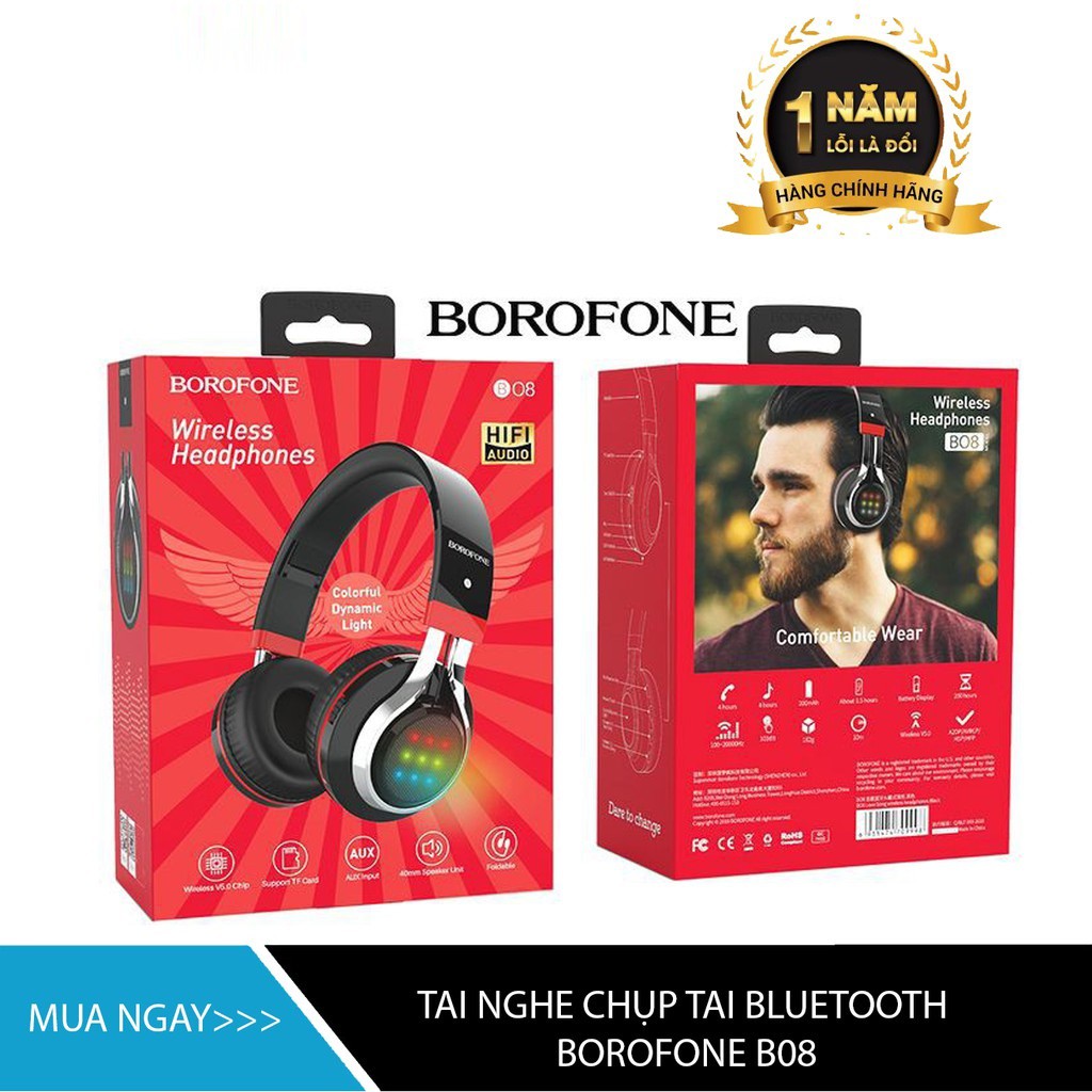 Tai Nghe Chụp Tai Bluetooth Tai Nghe Chùm Đầu Không Dây Cho Điện Thoại Máy Tính Borofone B08 Headphone Chính Hãng