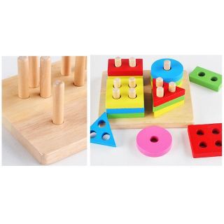 Đồ chơi montessori thả hình 4 cọc bằng gỗ cho bé