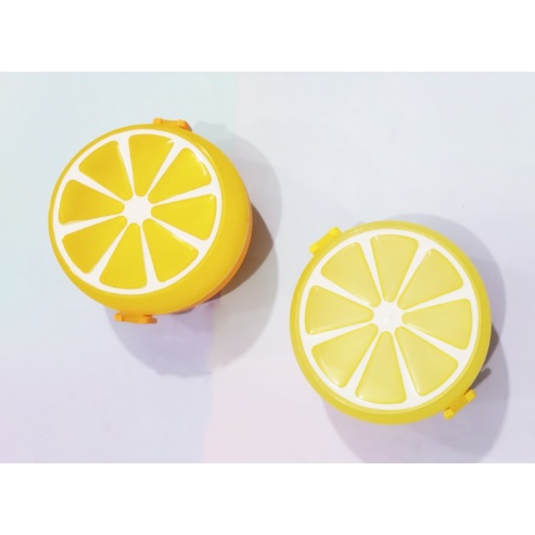Hộp cơm cam chanh vàng 2 ngăn kèm thìa dĩa HC14 Lunch Box thức ăn cute dễ thương pastel 12cm