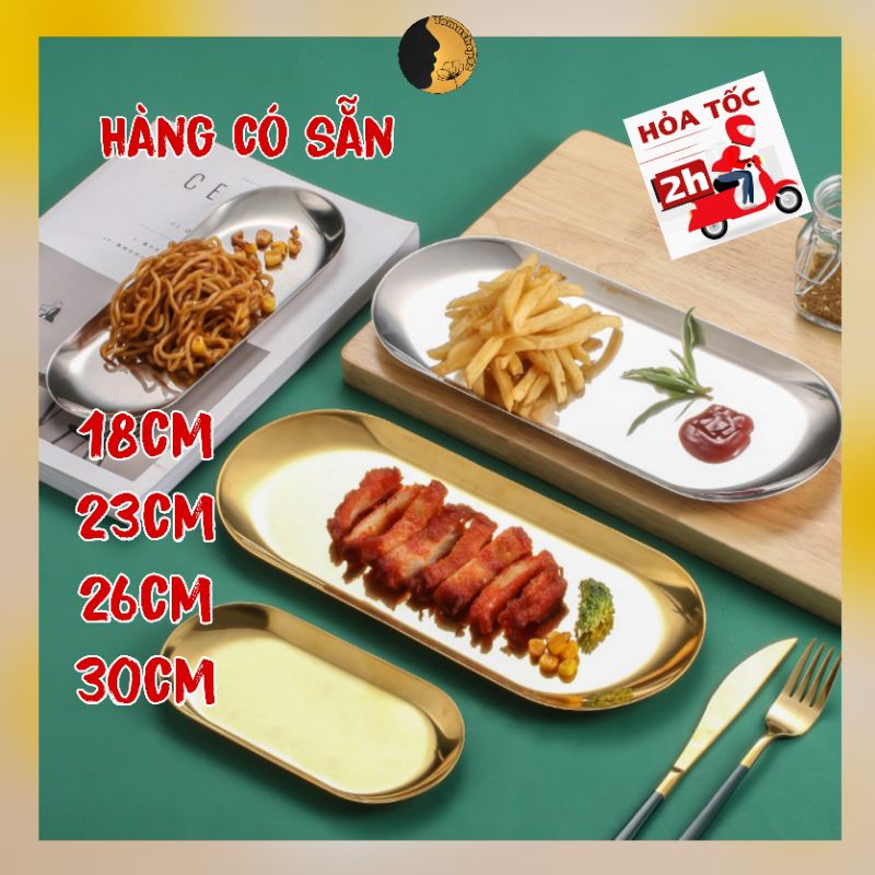Khay Vàng Inox TAMUSHOP92 Hình Bầu Dục Khay Đa Năng Màu Sắc Sang Trọng