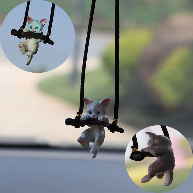 1 Dây Treo Kính Chiếu Hậu Xe Hơi Hình Mèo Trắng Bằng Nhựa Dễ Thương Sáng Tạo