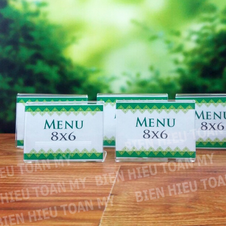 Menu mica chữ L size 6cm x 8cm VÀ 6cm x 6cm - shop Biển Hiệu Toàn Mỹ