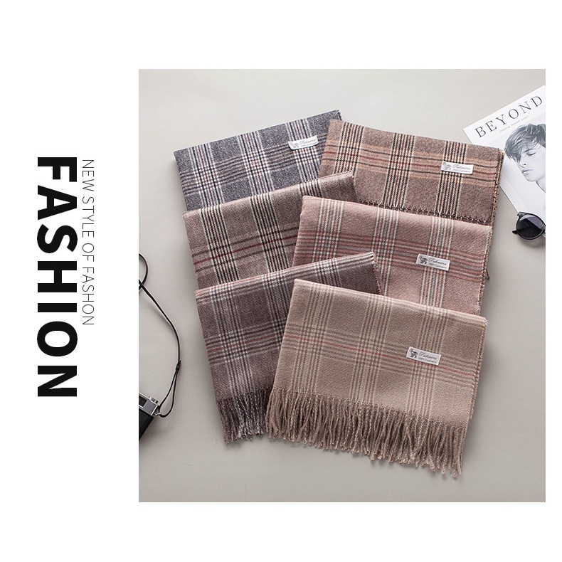 Khăn quàng cổ unisex họa tiết kẻ BBR phong cách Hàn Quốc thời trang, chất len dày dặn ấm áp