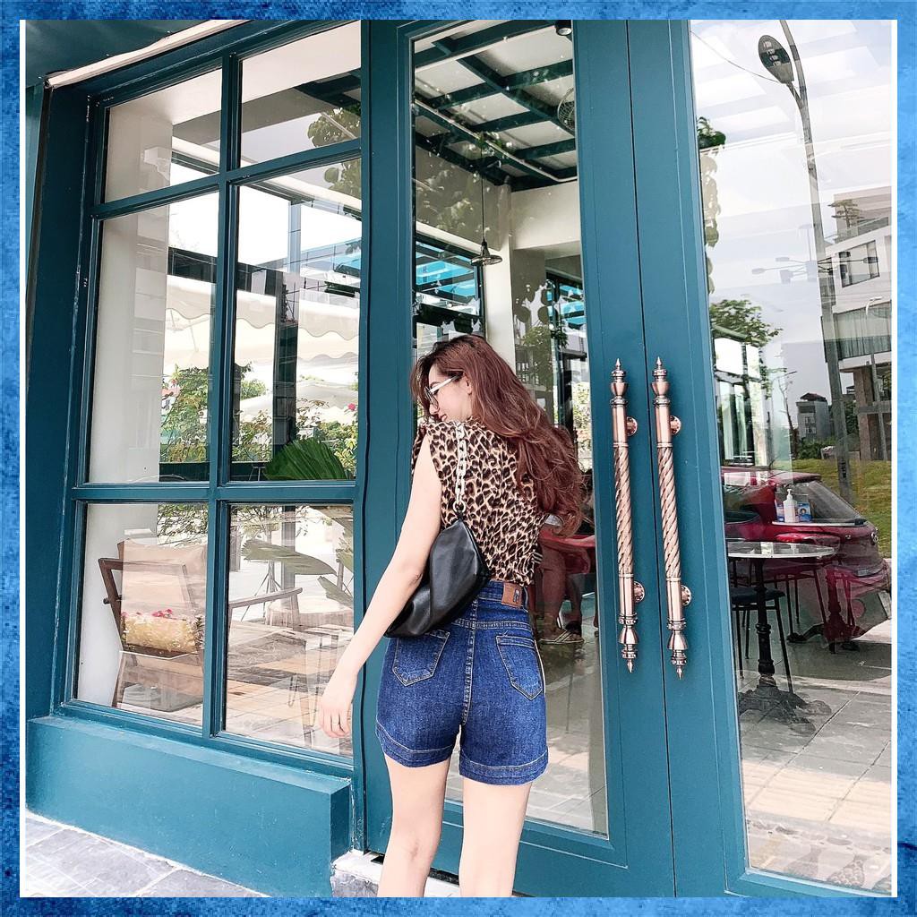 [Jeans nữ thiết kế] Quần sooc bò trơn, quần shorts jeans lưng cao túi chéo xẻ gấu. Mã S5105