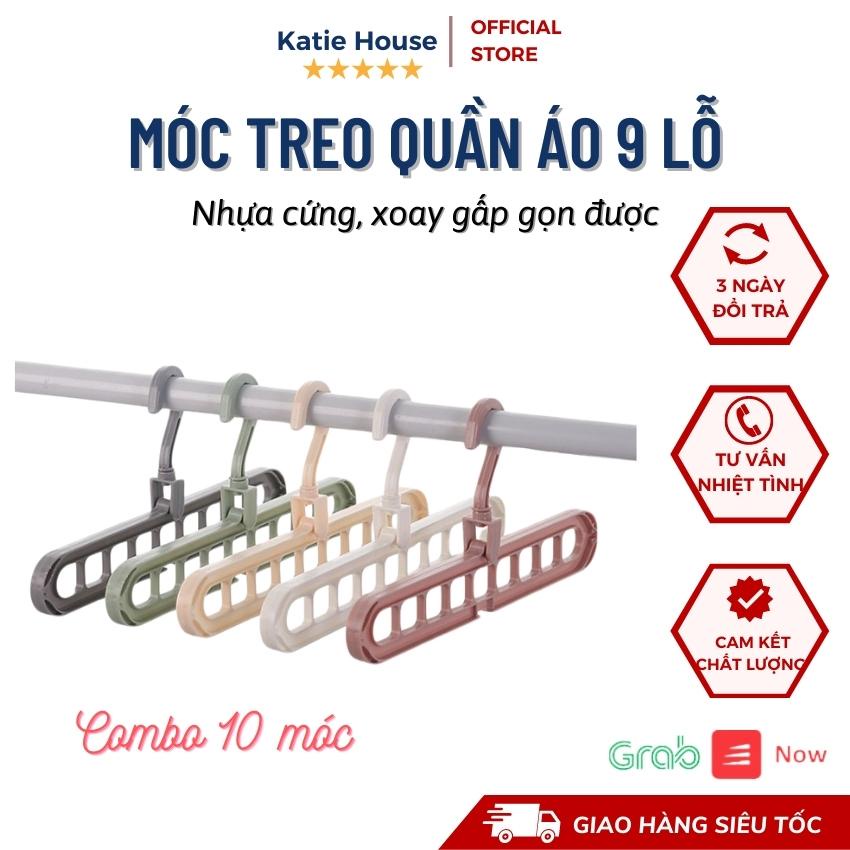 Combo 10 Móc Treo Quần Áo Đa Năng Thông Minh 9 Lỗ Tiết Kiệm Diện Tích, Xoay Gấp Gọn 2 Chiều ❤️ Loại Tốt ❤️