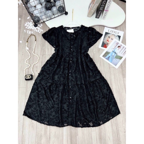 Váy đầm bầu mùa hè Mitamum cộc tay công sở ren pha lông mịn babydoll thiết kế cao cấp