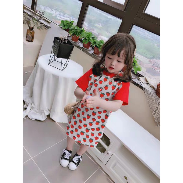 VÁY PHÔNG HỌA TIẾT DÂU TÂY CHO BÉ GÁI