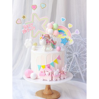 Que HPBD cầu vồng + tim nhỏ nhạt
