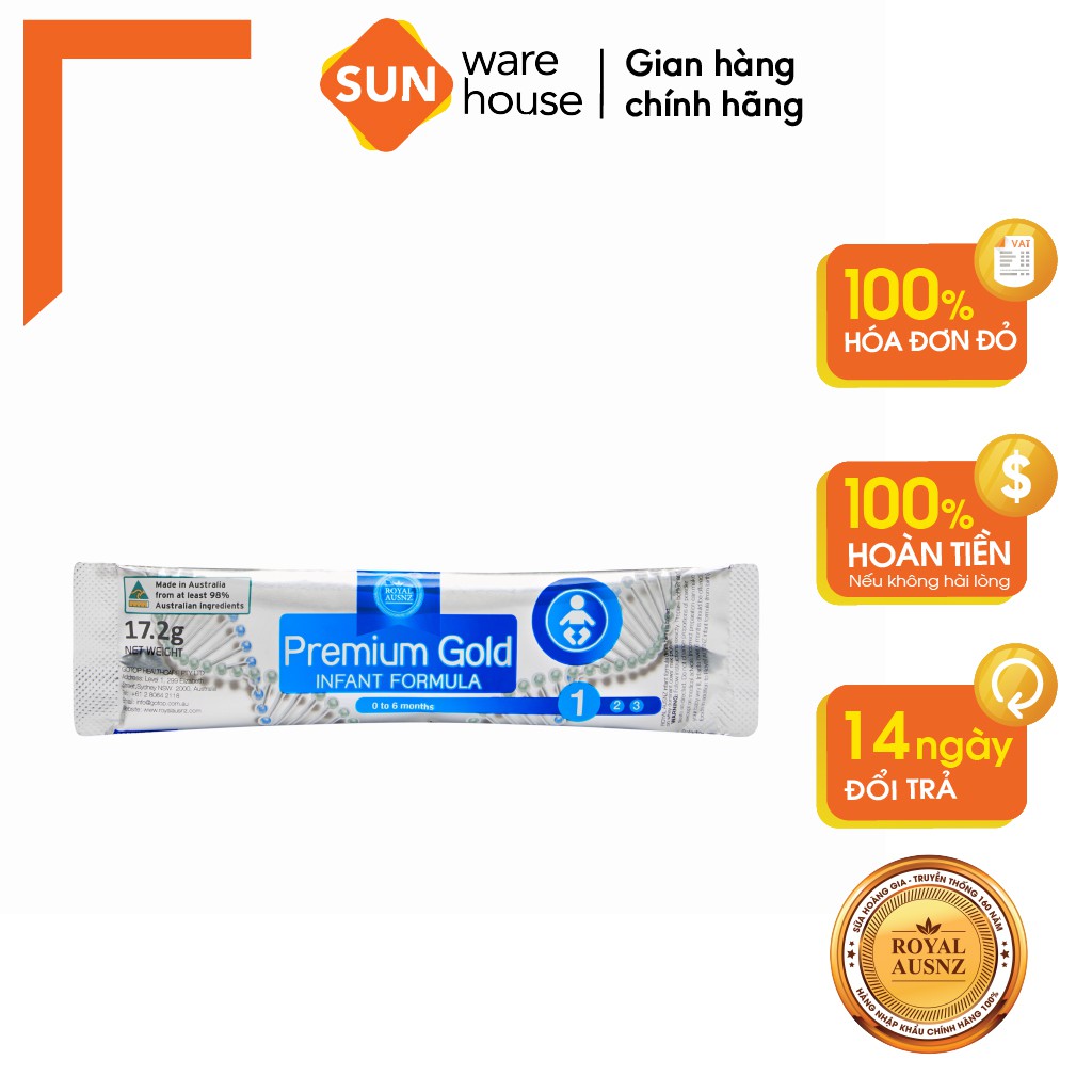 Sữa Bột Hoàng Gia Úc Premium Gold Số 1 Bổ Sung Vitamin Cho Trẻ ROYAL AUSNZ Dạng Gói 17,2g