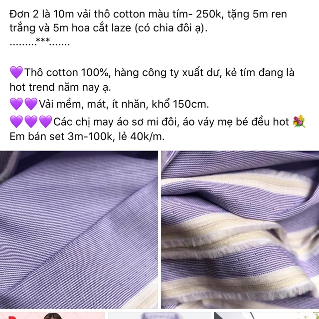 Set vải thô sơmi màu tím