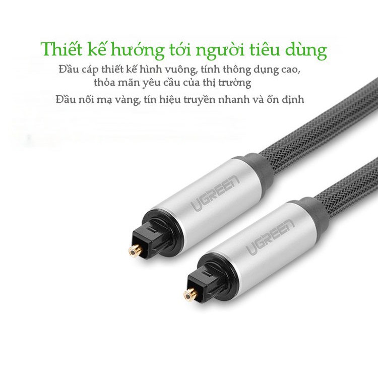 Cáp Audio Quang (Toslink, Optical) Dài 1,5M Ugreen 10542 vỏ nhôm - Hàng cao cấp Chính Hãng bảo hành 18 tháng