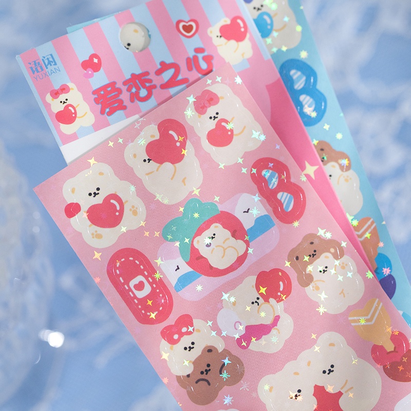 Flowertree Bộ 2 Sticker Trang Trí Sổ Tay Hình Gấu