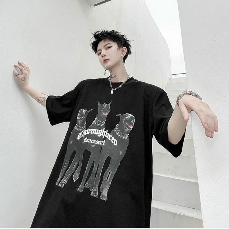 Áo thun tay lỡ in hình 3 chú chó có 4 màu