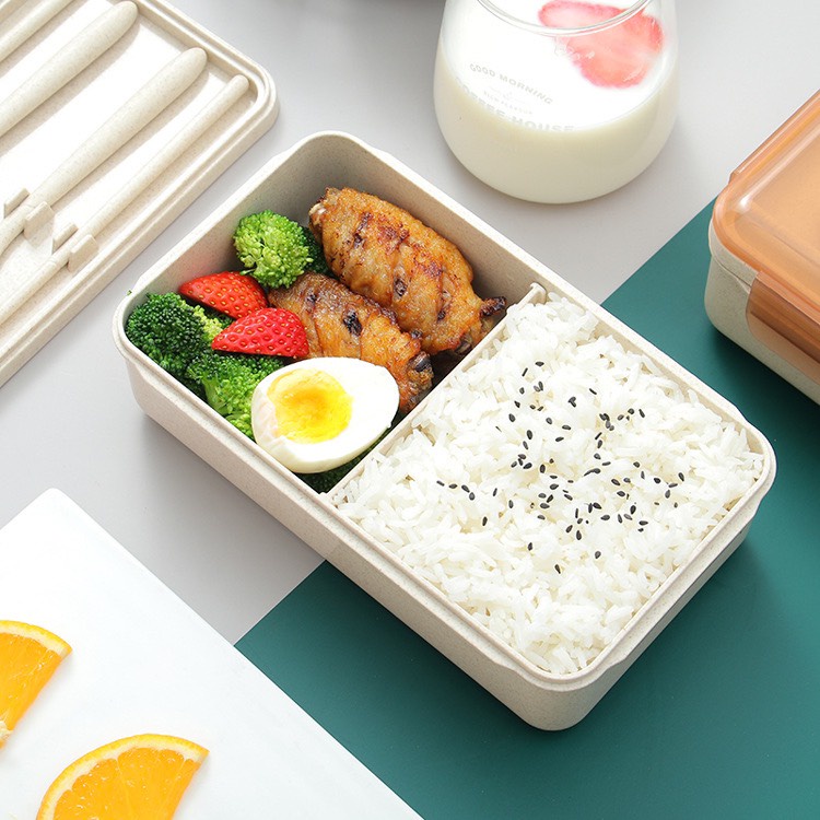 Hộp Cơm Văn Phòng lúa mạch 2 ngăn giữ nhiệt kèm muỗng đũa nĩa cao cấp ChiChi BDM05