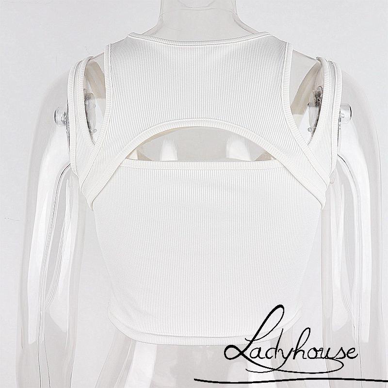 Áo Croptop Không Tay Cổ Tròn Màu Trơn Thiết Kế Khoét Lỗ Thời Trang Cho Nữ