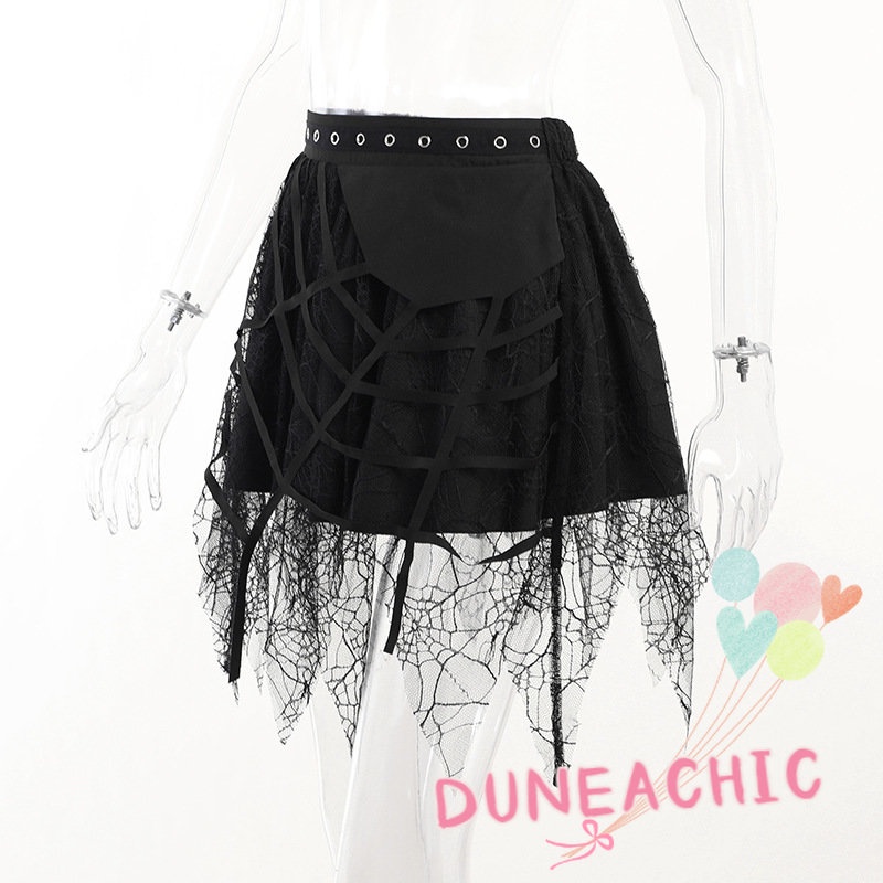 DUNEA Chân váy mini lưng cao phối tua rua phong cách gothic thời trang dành cho nữ