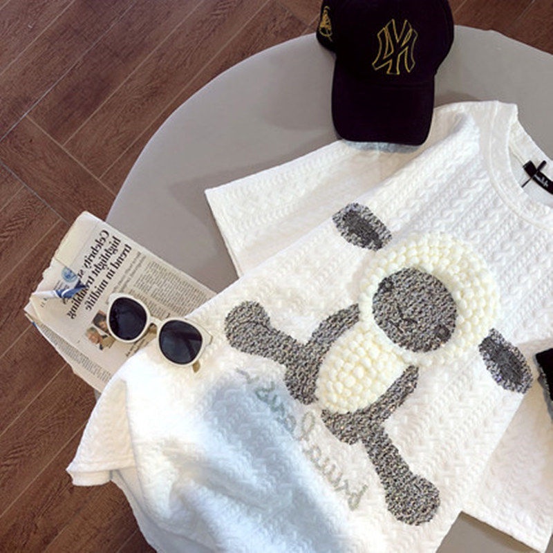 New Heavy Industry cartoon lamb T-shirt Korean style thickened brushed loose all-match half sleeve bottoming shirt for women