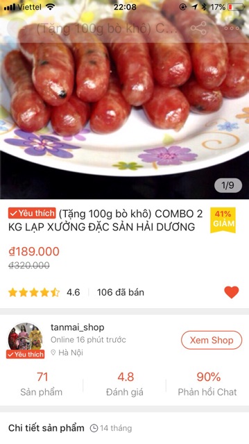 Combo 2 gói lạp xưởng đặc sản Hải Dương ( 40 CÁI)- chỉ giao hàng hà nội